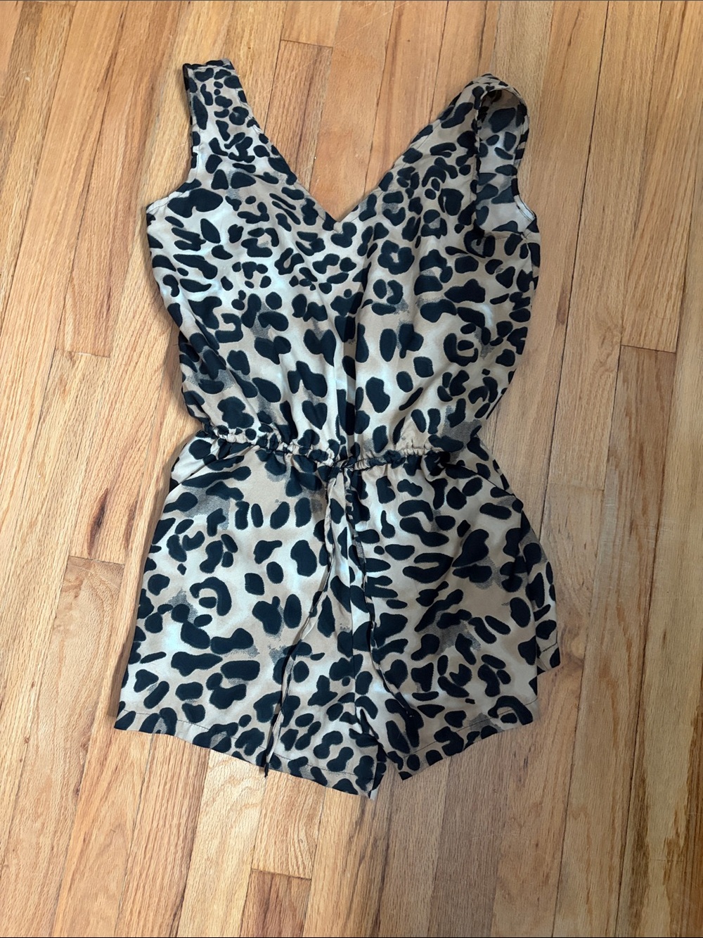 Beige and Black Leopard Print Romper